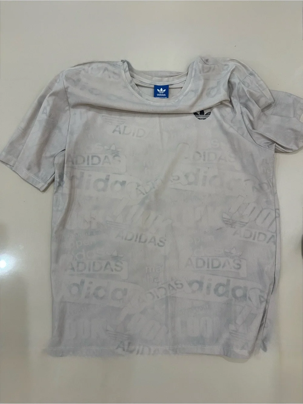 adidas White Short Sleeve Logo Pattern Tee